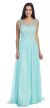 Round Neck Lace Beaded Bodice Long Formal Prom Dress in Aqua